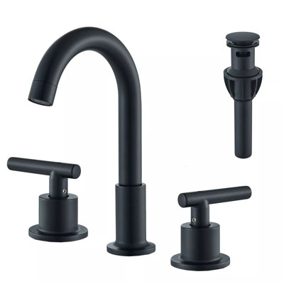 Matte Black Two Handle 3-Hole Bathroom Sink Faucet - Gooseneck Spout Lavatory Faucet