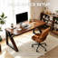 Double bureau d'ordinateur en bois massif de 55,1 pouces de long, poste de travail à deux places épaissi, table d'écriture en noyer pour la maison et le bureau-133348603