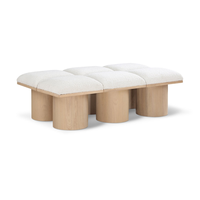 Banc rembourré Horatia, Tissu crème bouclé, Naturel, H 17,5 po x l 54 po x P 31 po