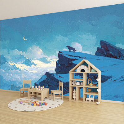 Papier peint pelez et collez Scène fantastique loup au milieu de brume tourbillonnante, papier peint amovible en PVC 69 po x l 96 po H pour bureau de chambre à coucher, bureau à domicile
