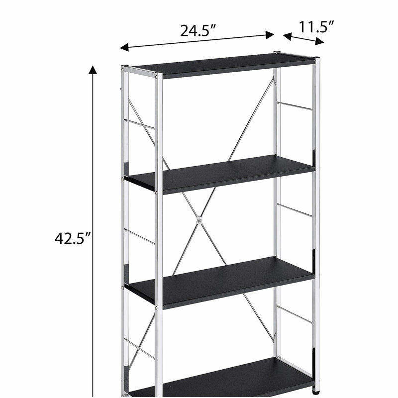 4-Tier Rectangular Bookshelf, Black/Silver