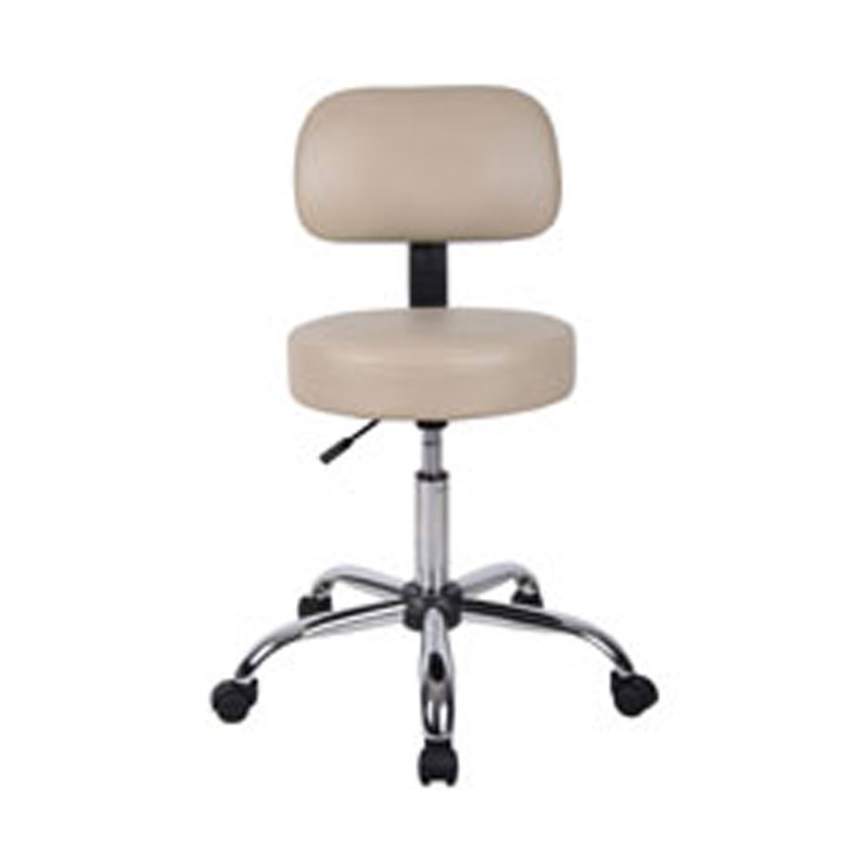 Fea Rolling Medical Drafting Swivel Stool, Round  Padded Seat, Low Back, Beige
