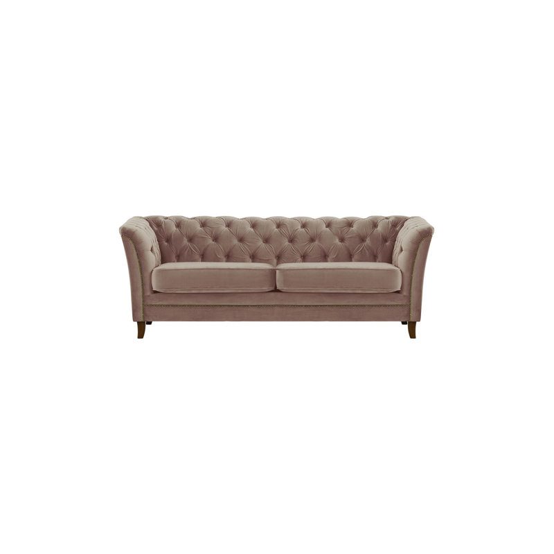 Lilo 3 Seater Velvet Sofa, Dark Oak, Pink