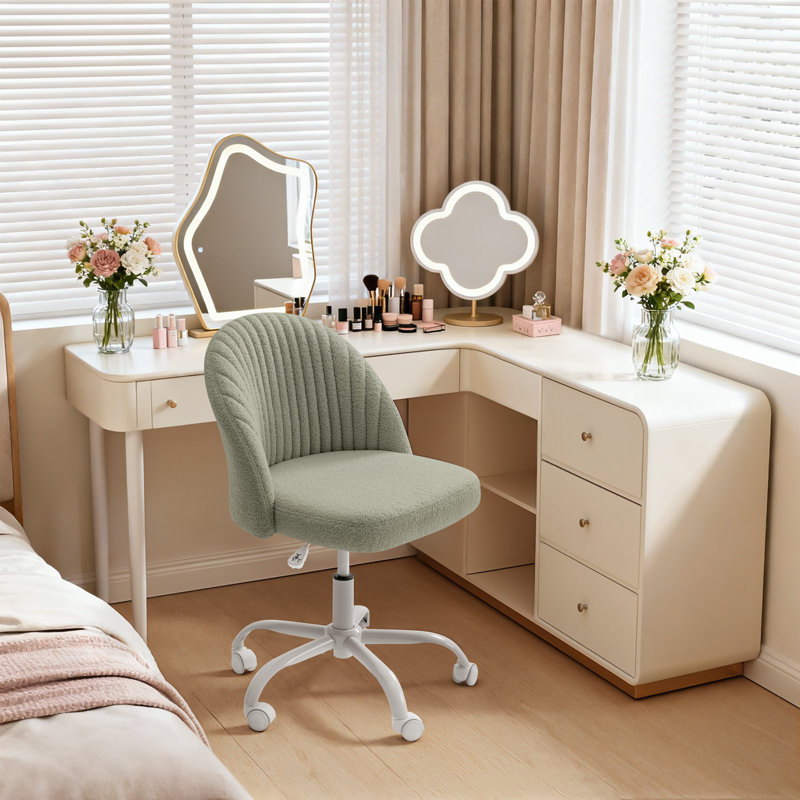 Task Chair  Velvet Make Up Chair Office Chair With Wheels, Green, Green