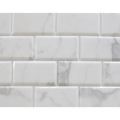 Calacatta Gold 3" X 6" Beveled Marble Look Floor And Wall Tile