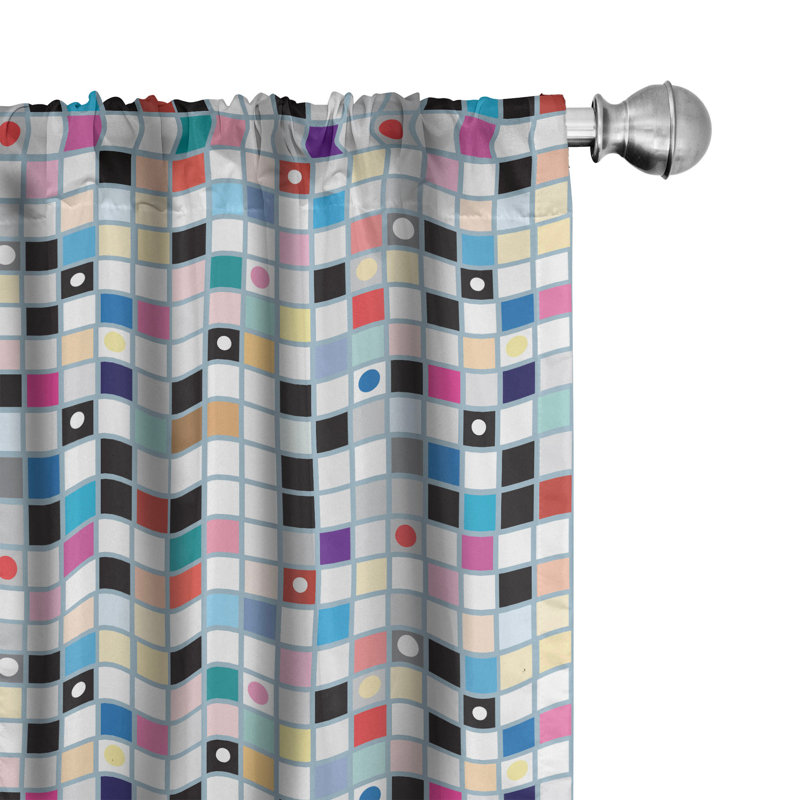 Grid Geometric Semi-Sheer Rod Pocket Curtain Panels, 28" x 84"