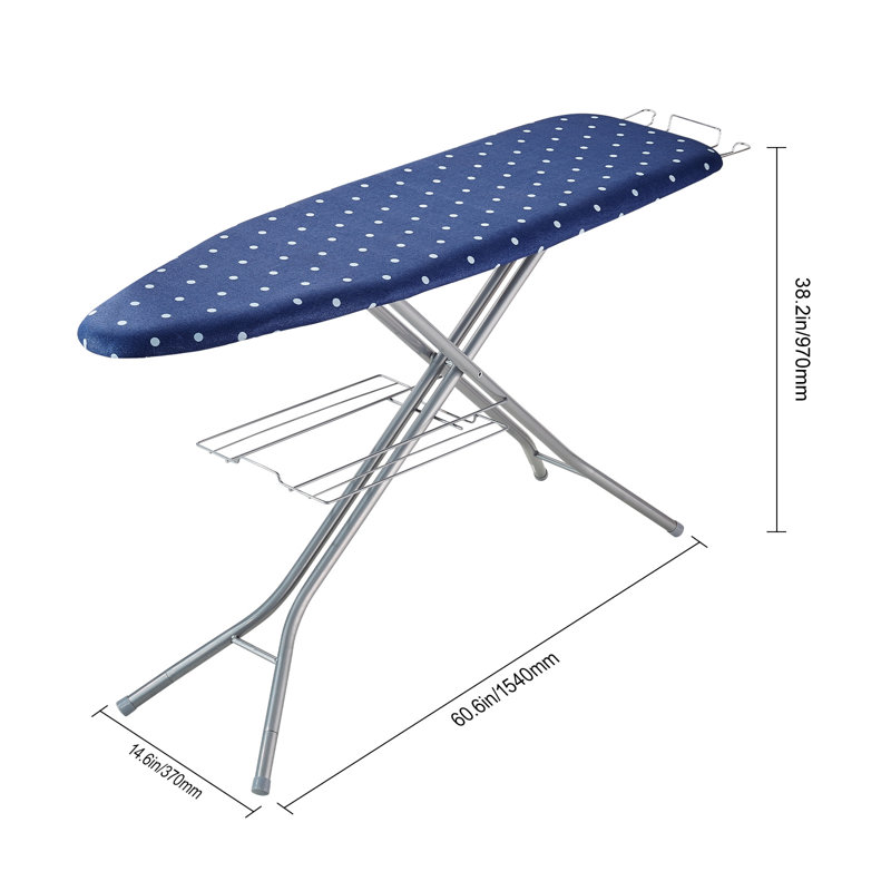 Blue Polka Dot Ironing Board with Storage Tray and Adjustable Heights