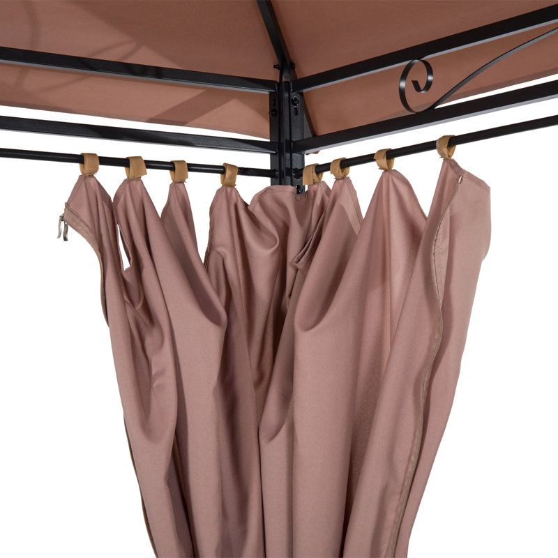 Khaki 10' x 13' Steel Frame Patio Gazebo with Curtains