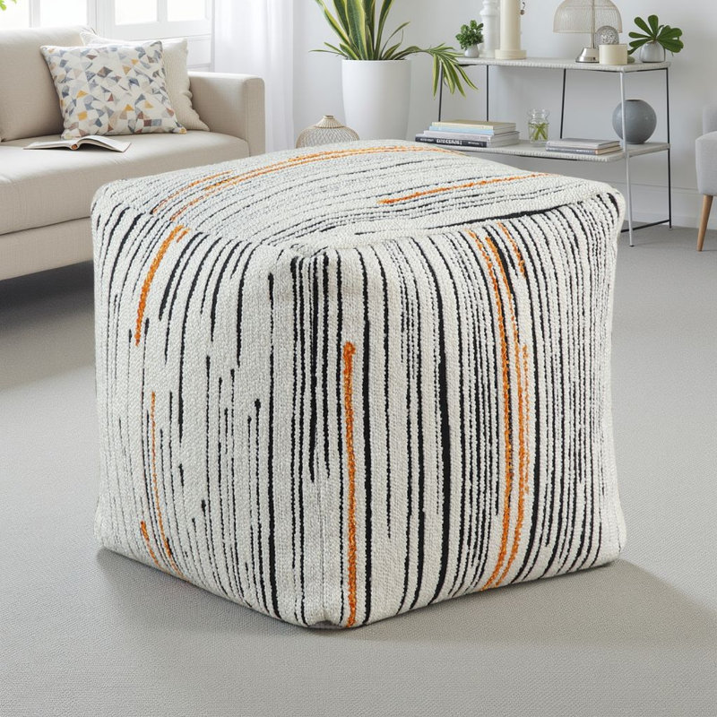 Repose-pieds pouf moderne, jacquard à rayures verticales multicolores, 16 po