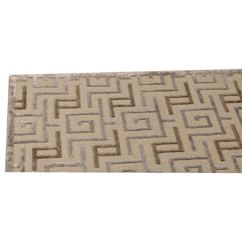 Tapis géométrique noué à la main ivoire / brun clair
