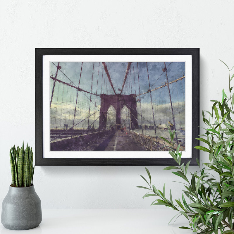 Brooklyn Bridge in New York Vol.2 - Picture Frame Painting, 36cm H x 48cm W x 2cm D, Black