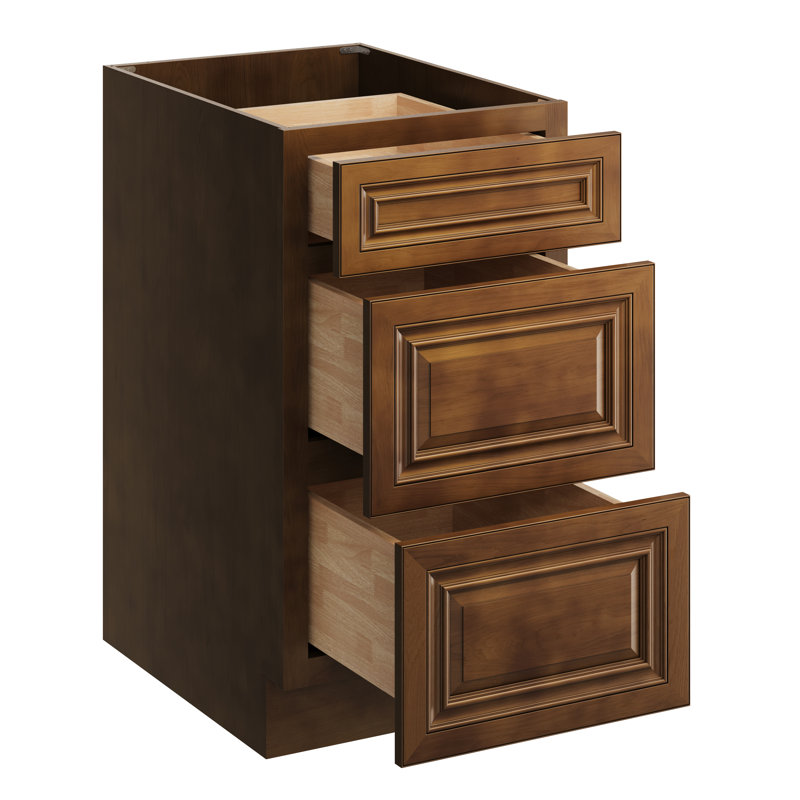 CASAINC H34.5" X D24" Kitchen Cabinet Floor Base Cabinet With 3 Drawers, Dark Caramel, 18"