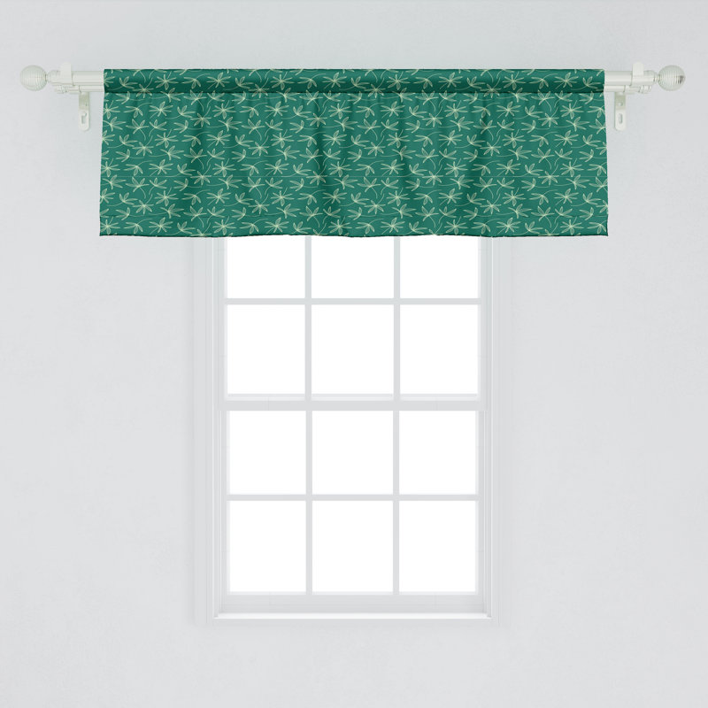 Dark Teal and Green Satin Botanical Rod Pocket Valance, 54" x 12", 2 Pack