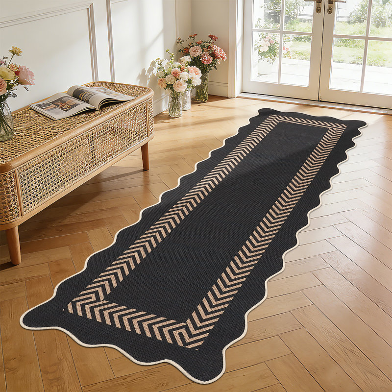 Tapis intérieur en jute pour terrasse, tapis antidérapant et antidérapant pour salle à manger, Noir