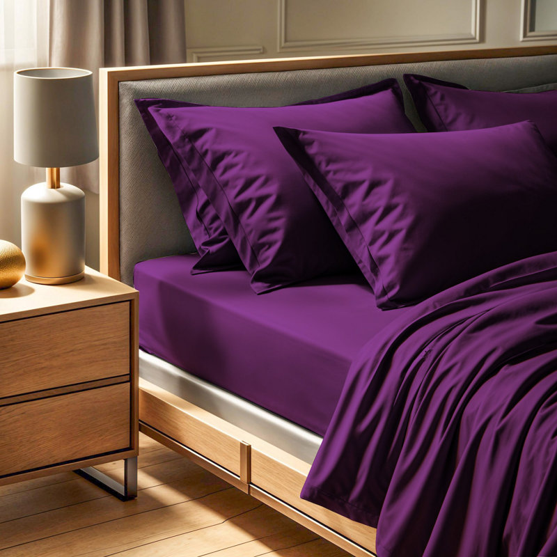 100% Cotton Ranforce King Fitted Sheet, Purple | 76 x 80 + 11.8 Inches Deep | 155 Thread Count, Machine Washable at 86°F | Soft, Durable, and Breathable for Ultimate Comfort in Your Bedroom
