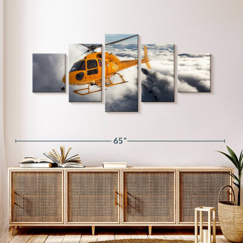 Rescue Helicopter Over Mountain, 24" H x 55" W