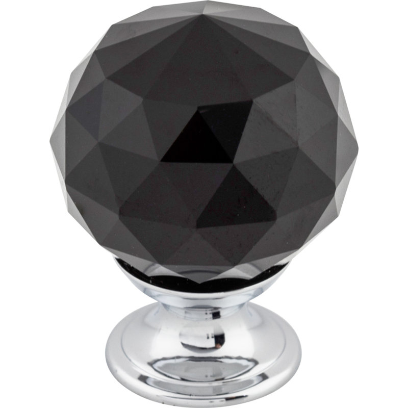 Clear Crystal 1 3/8" Diameter Round Knob, Polished Chrome, Black