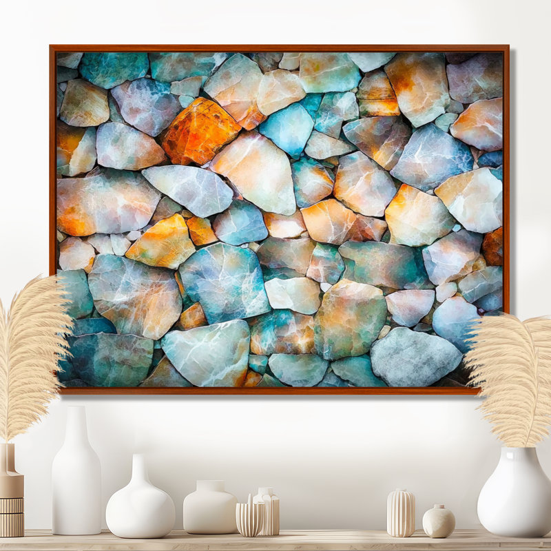 Mosaïque de marbre Art I, H 30 po x l 40 po, Impression dans un cadre flottant sans passe-parto, Brun