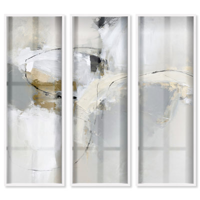 Ensemble d'art abstrait grand format « Mineral Trace Shadowbox Print » par Art Remedy, cadre blanc, 16 x 48