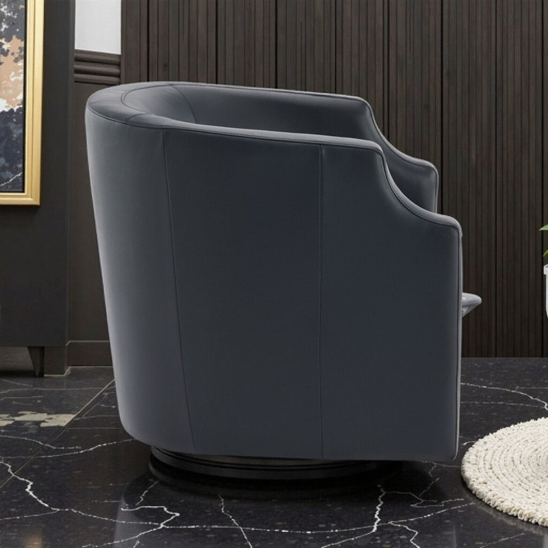 Fauteuil demi-tonneau pivotant en cuir Emmett Premium, Bleu