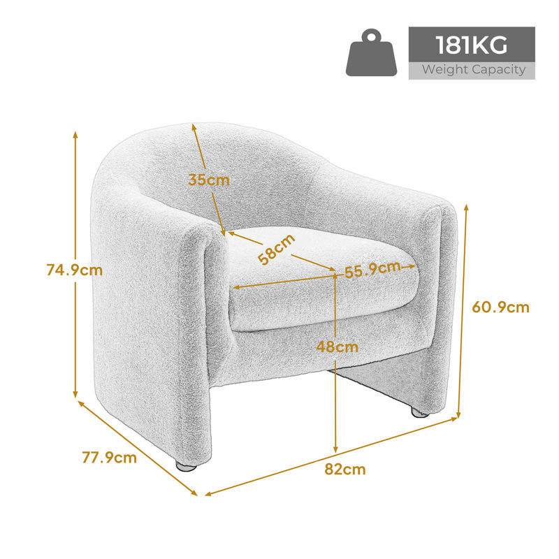 Esly 82Cm Wide Barrel Chair, Camel Teddy