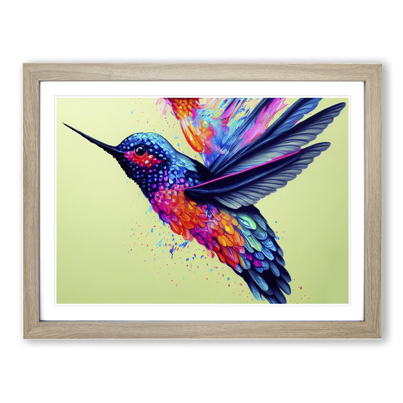 Hummingbird Splatter Vol.2 Abstract - Single Picture Frame Painting, 46cm H x 64cm W x 2cm D, Oak