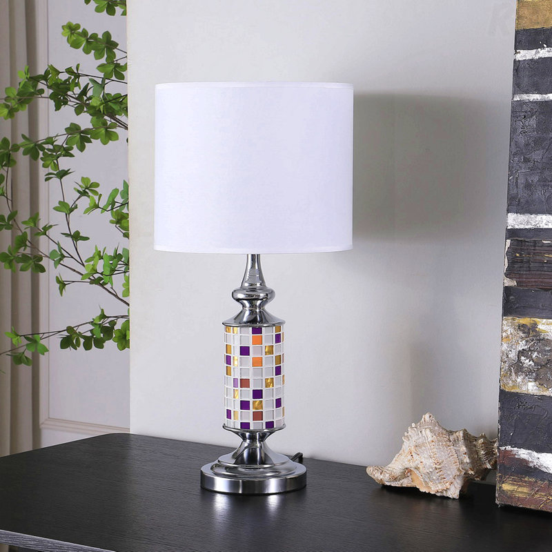 Lampe de table - Finition chromée 24 po, décor de mosaïque en verre bohémien, style moderne