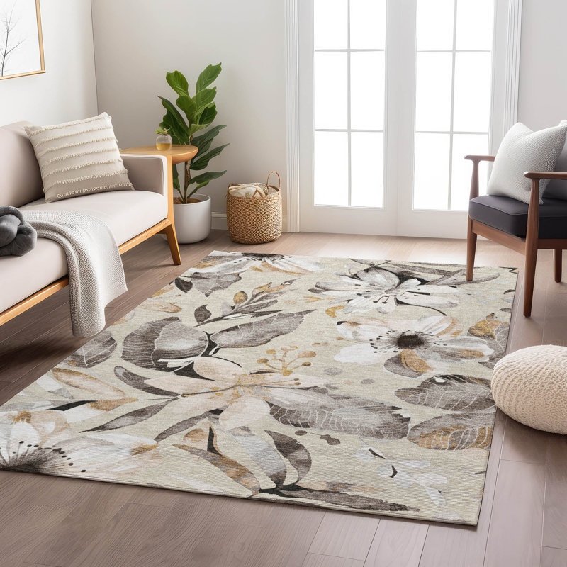 Tapis floral intérieur / extérieur lavable à la machine London ACN2260, Rectangle 2 pi 6 po x 3 pi 10 po