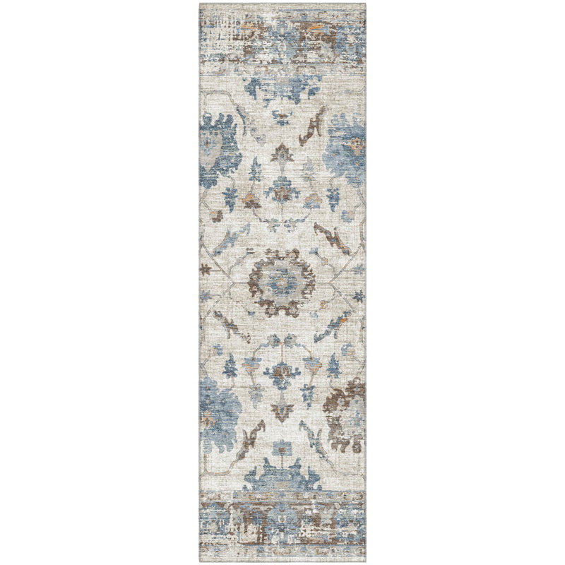 Premium Machine Washable Mundell Border Rug, Runner 2'3" x 7'6"