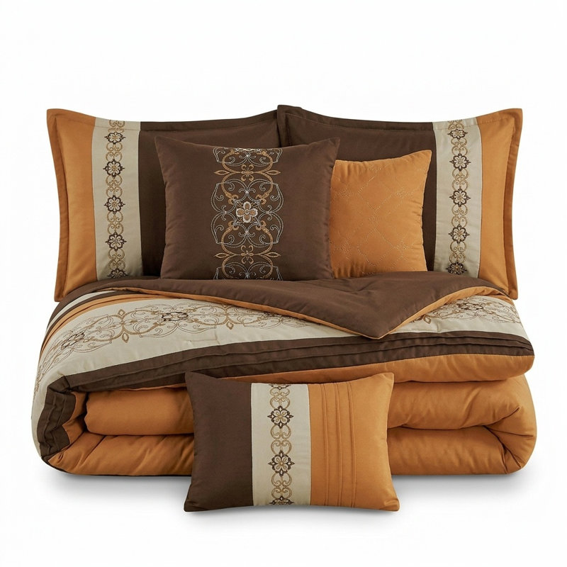 Brown Embroidered Comforter Set, King Size