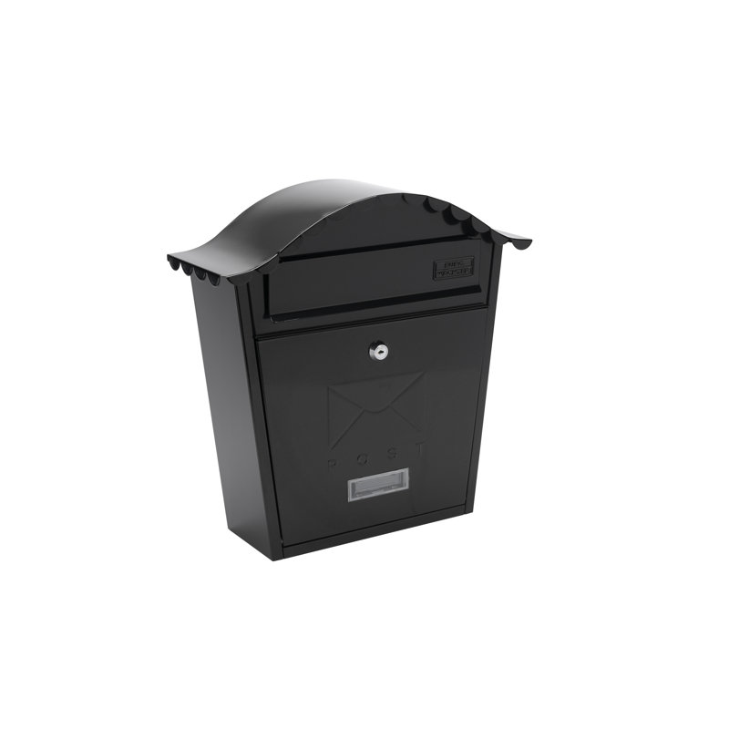 Classic Wall Mounted Galvanised Steel Lockable Weatherproof Post Box - 36x37x13cm, Black