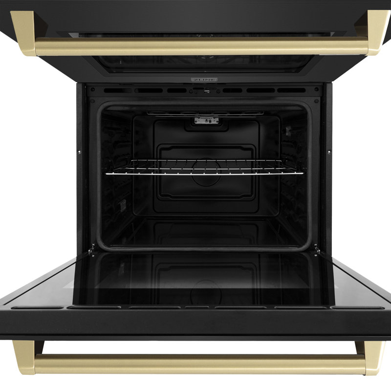 ZLINE 30 in. Autograph Double Wall Oven w/ Air Fry and Self Clean w/ Black Handles, Champagne Bronze, Black Stainless Steel