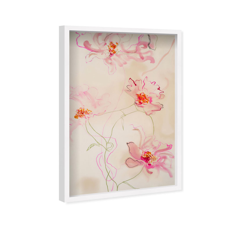 Oliver Gal Pink Flower I Floral & Botanical - Luxury Shadowbox Framed Wall Art, White, 25.5" H x 17.5" W