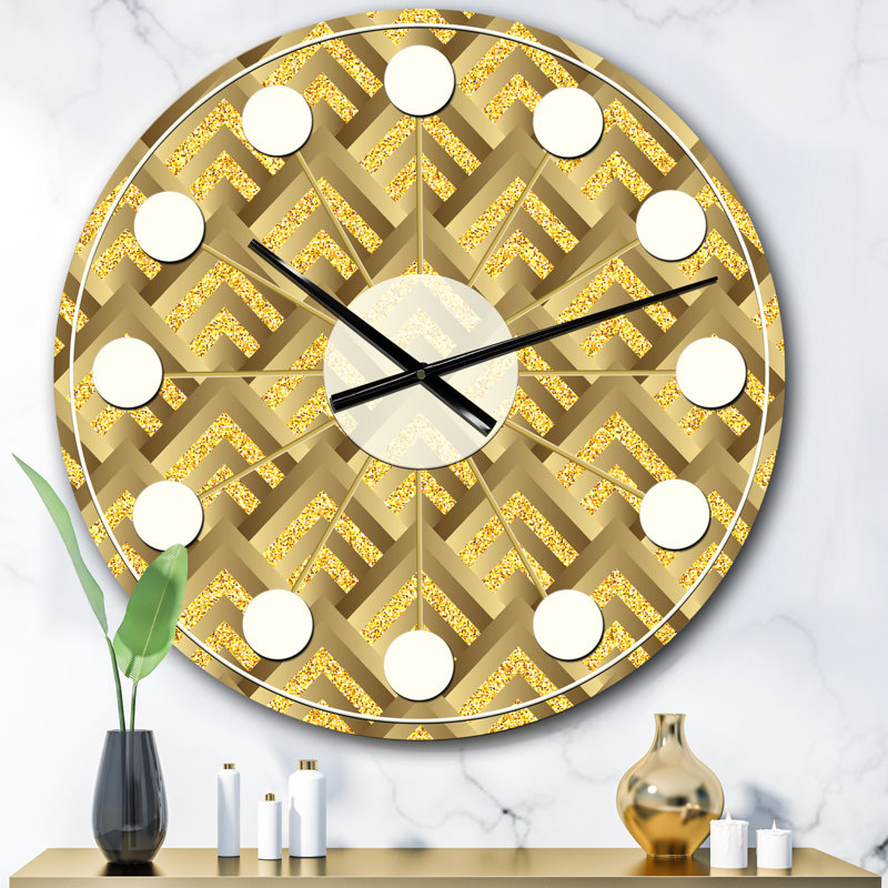 Motif à carreaux dorés - horloge murale moderne Mid-Century, Petit