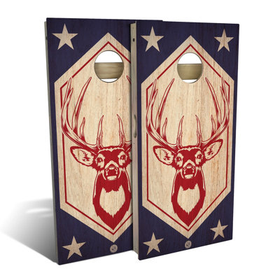 Red White Buck Cornhole Board Set | Includes (2) Boards, (8) Bags & Optional Accessories