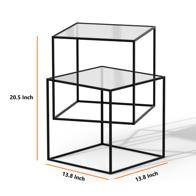 20.5'' tall Glass Frame End Table 2-Tier Glass Top Nesting Table