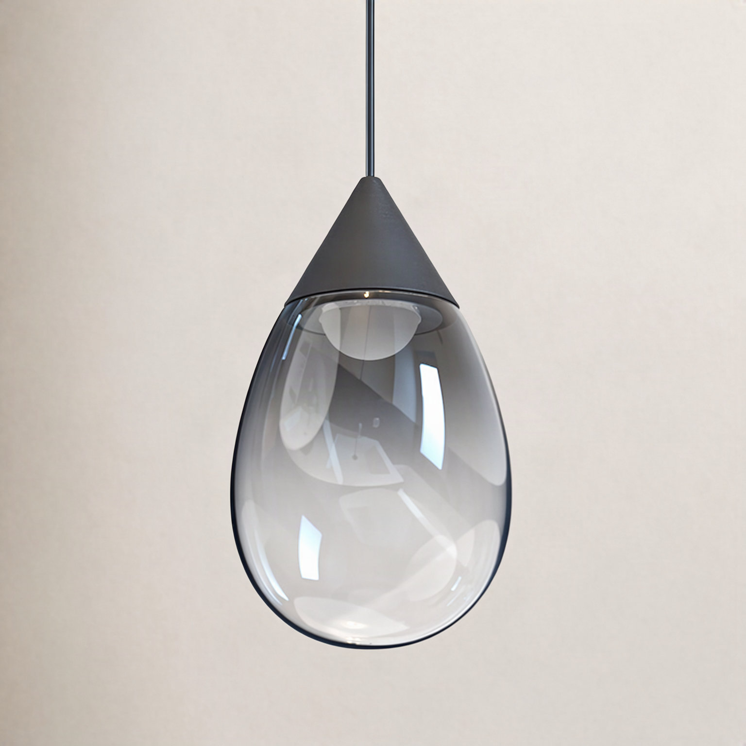 Alheidis Single Light Glass Dimmable LED Pendant, Smoke, Matte Black