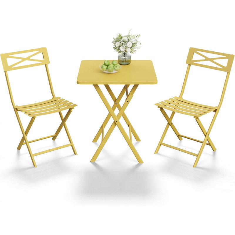 Ensemble bistro 3 pièces pliable, ensemble de table et chaises d'extérieur pour l'intérieur, ensemble de balcon peu encombrant - jaune