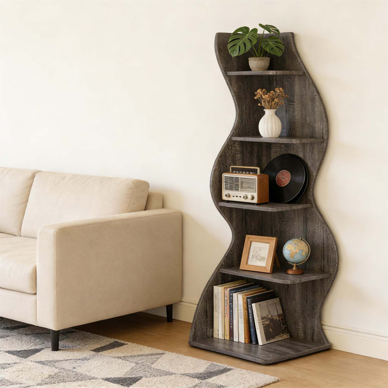 Élégante tablette d'angle à 5 niveaux avec des motifs d'herbe de mer, parfaite pour les espaces compacts et les solutions de rangement élégantes