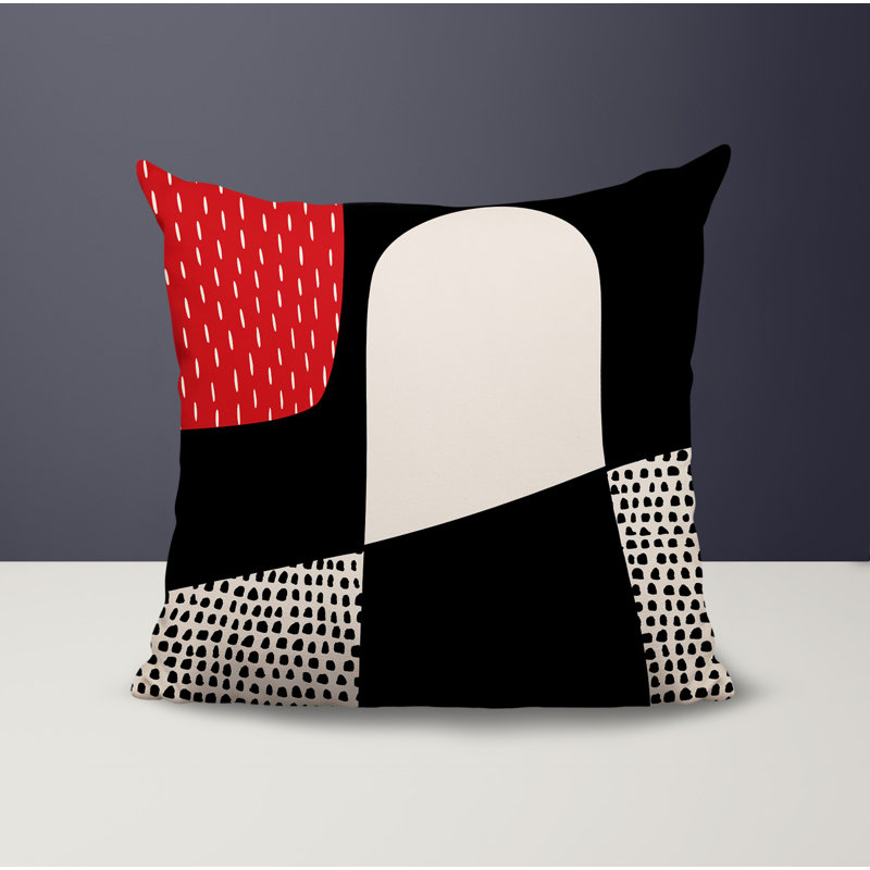 Coussin carré intérieur / extérieur pia, H 15 po x l 15 po, Rouge / noir / blanc cassé