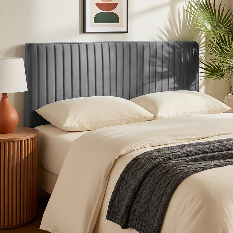 Nestl Chastelyne Velvet Upholstered Easy Assemble Wall Mounted Headboard, Gray, Full