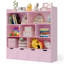  Bibliothèque pour enfants, armoire de rangement pour jouets, cloison ouverte à trois couches, quatre tiroirs avec poulies, structure en bois sécuritaire, imperméable et facile d'entretien, rose-1487472070