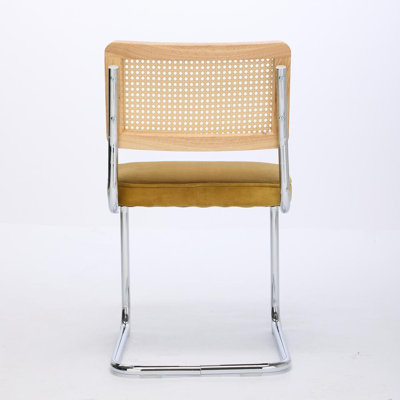 20" H Upholstered Side Chair with Cane Rattan Back and Steel Frame Set of 2
