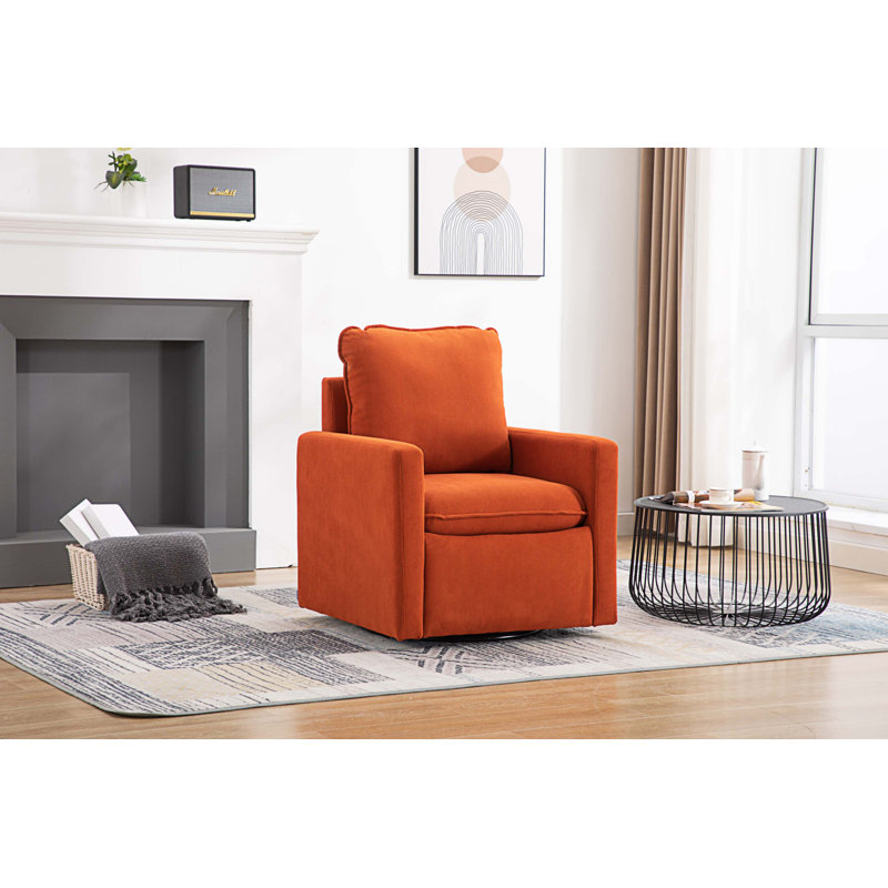 Fauteuil demi-tonneau pivotant l 32,48 po Willenzard, Velours orange 1