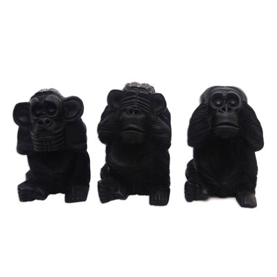 Helpful Monkeys Wood Sculptures (Set Of 3)
