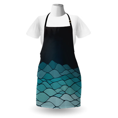 Ambesonne Waves Apron Unisex Blue Ombre Abstract Curves Adult Size Dark Petrol Blue and Sea Blue