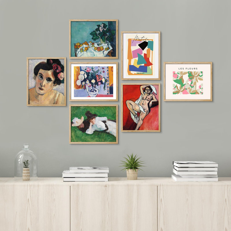 Multicolore Fine Art Classic Retro Portrait géométrique abstrait sur papier, reproduction de 7 pièces, Cadre naturel naturel