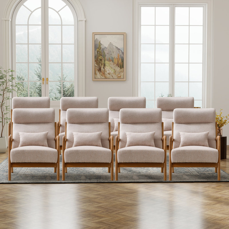 Cashel 26'' Wide Transitional Traditional Upholstered Accent Chair with Lumbar Pillow(Set of 8), Beige Linen