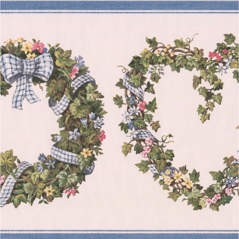 Bordure de papier peint floral et botanique 15 pi x 7 po Bouknight Flowers in Wreath