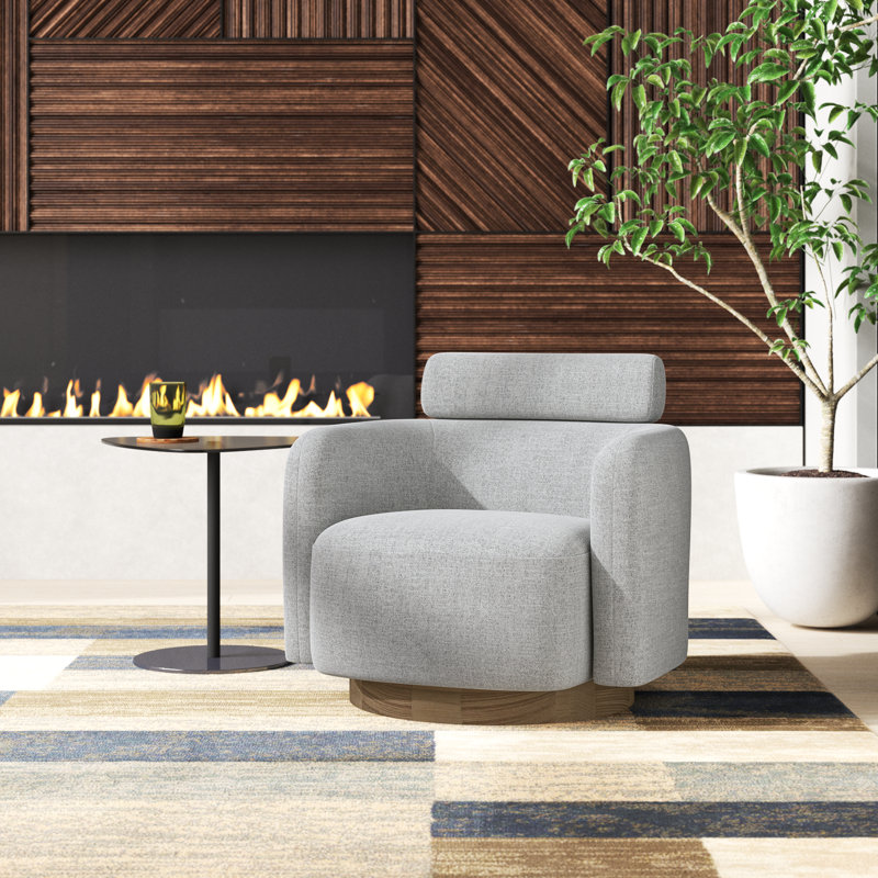 Fauteuil d'appoint pivotant avec appui-tête réglable Becerril, Blanc (multicolore), Frêne naturel